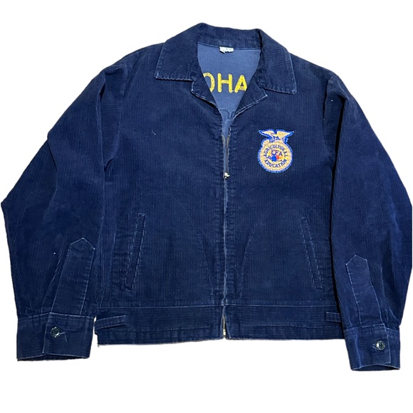 ffa Jackets & Coats Vintage Ffa Navy Corduroy Full Zip Jacket With